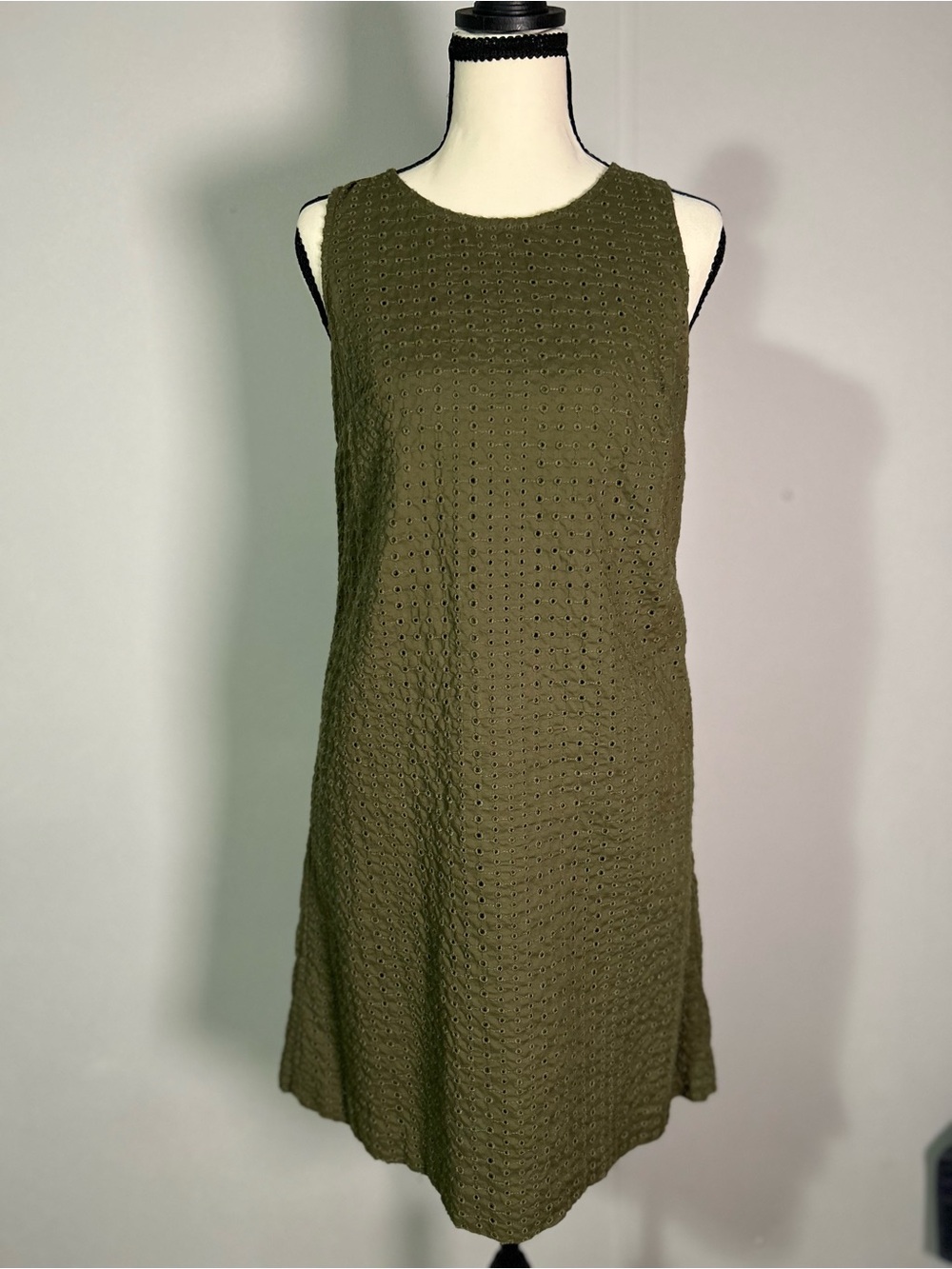 Banana Republic Olive Eyelet Sleeveless Midi Dress